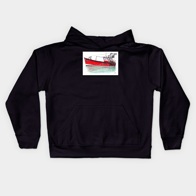 Whitstable Fishing Boat Kids Hoodie by tomnapper